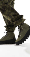 Green Khaki trekking boots with thick Black soles