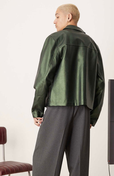 Faux leather harrington jacket in metalic green