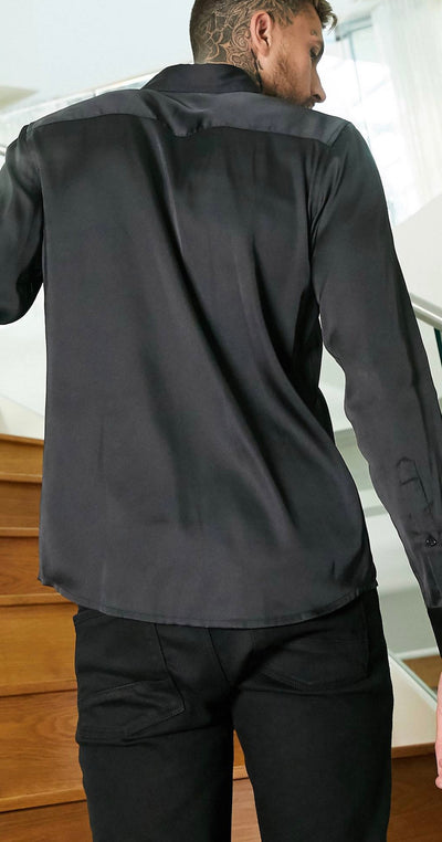 Slim Fit Satin Shirt In Black