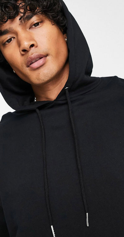 Oversized hoodie in black with line drawing back print