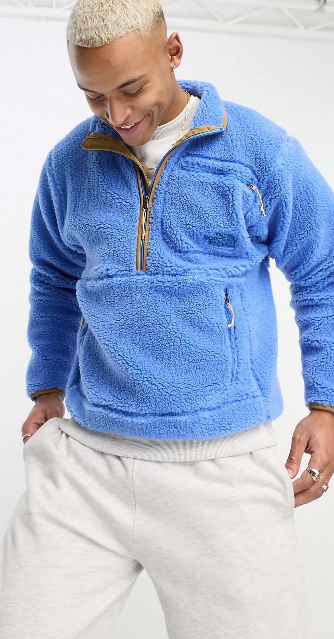 The North Face Heritage long sleeve fleece jacket in Blue color