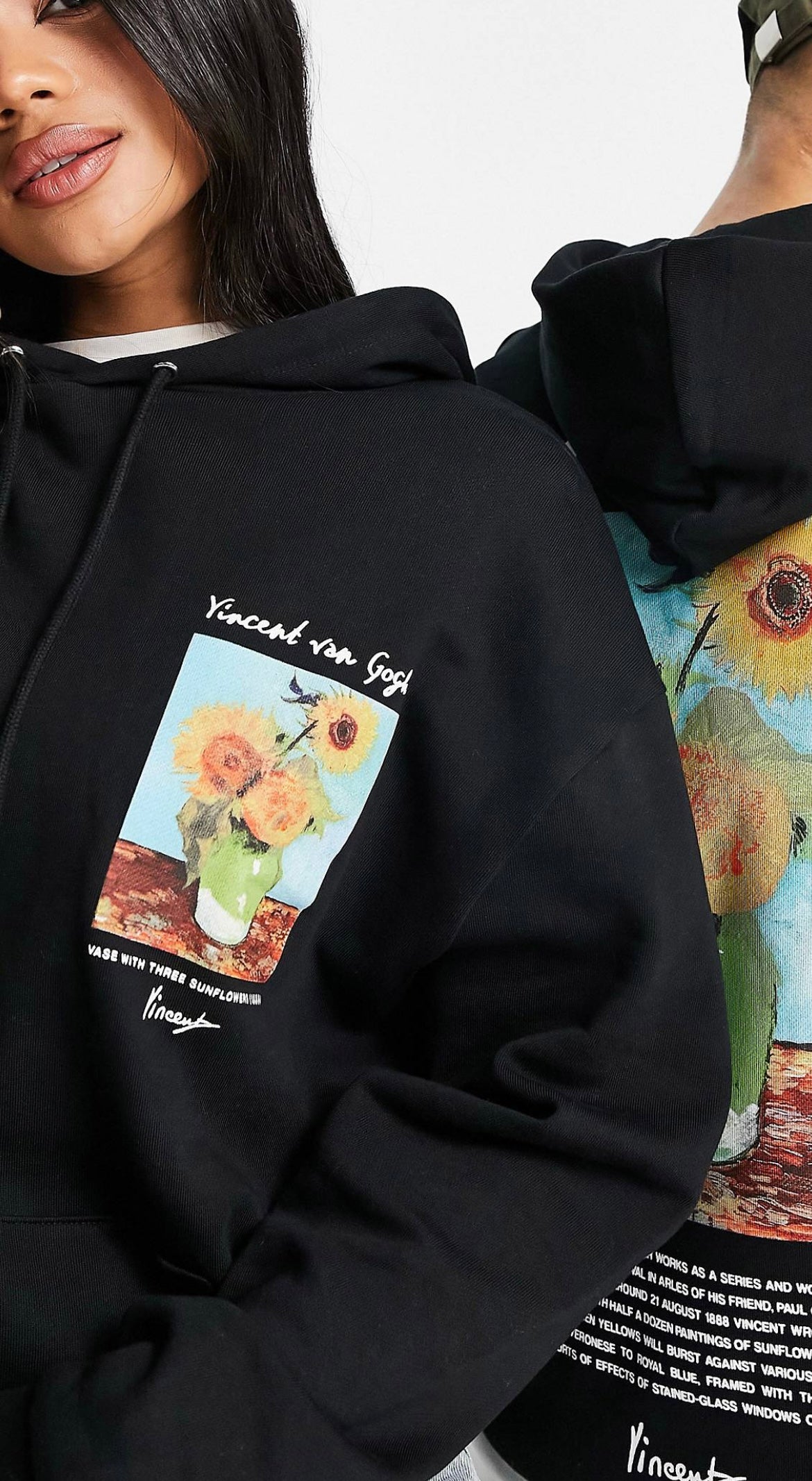 Unisex oversized hoodie with Van Gogh Print Black