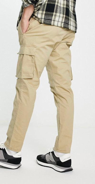 Only & sons slim tapered fit cargo trouser in beige