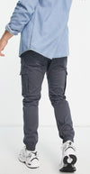 Jack & Jones Intelligence cotton blend cuffed cargo trouser in grey blue