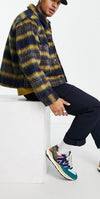 Oversized mix wool shacket in navy stripe