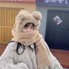 Winter Thickened Bear Hat Scarf All-in-one  Cycling Warm Gloves Three-piece Set