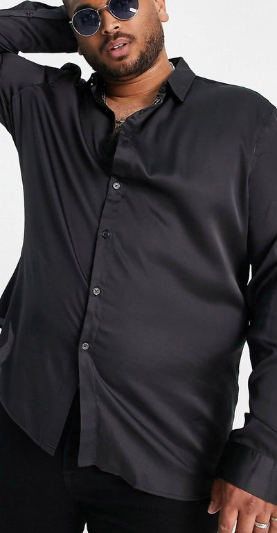 Slim Fit Satin Shirt In Black